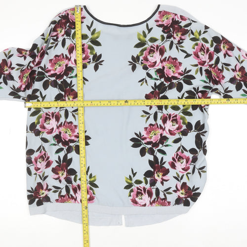 Oasis Women’s Blue Floral Tunic Blouse Size L Relaxed Fit Viscose