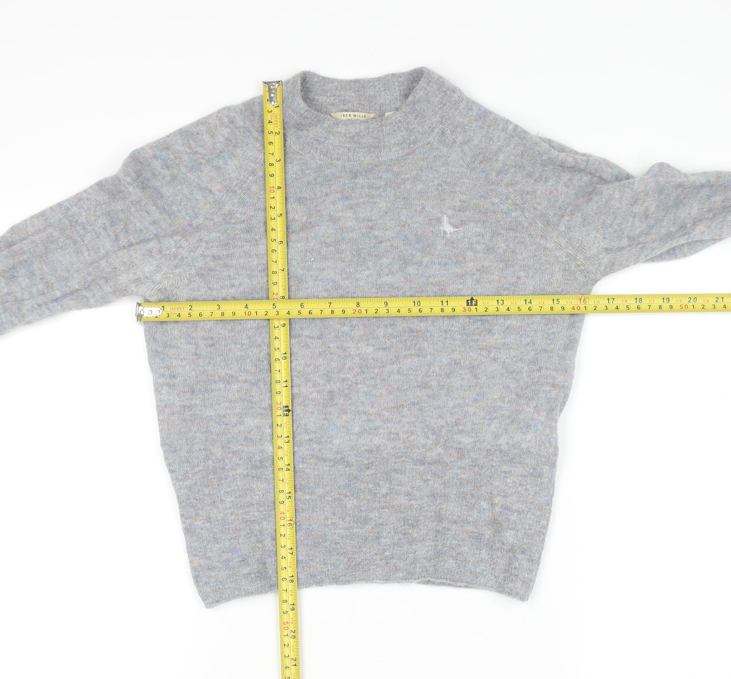 Jack Wills Women's Grey Crew Neck Wool-Blend Pullover Jumper Size 6