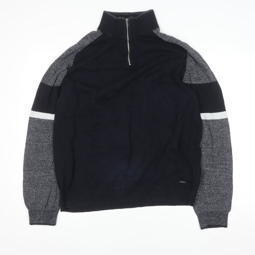 Next Men’s Blue 2XL Half Zip Cotton Jumper High Neck Knitwear