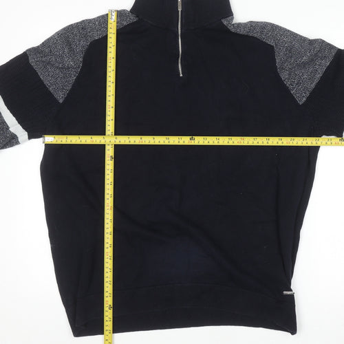 Next Men’s Blue 2XL Half Zip Cotton Jumper High Neck Knitwear