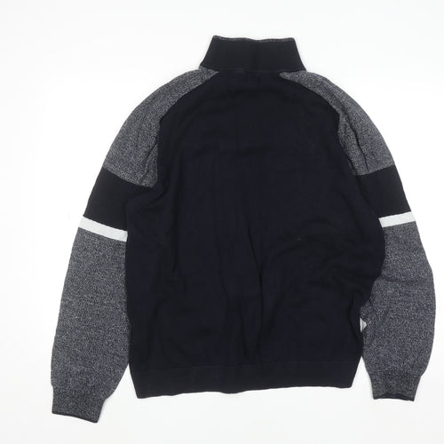 Next Men’s Blue 2XL Half Zip Cotton Jumper High Neck Knitwear