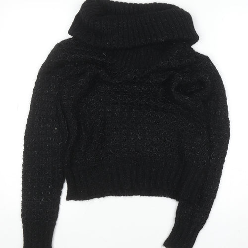 H&M Women's Black Cowl Neck Chunky Knit Mohair Jumper Size S