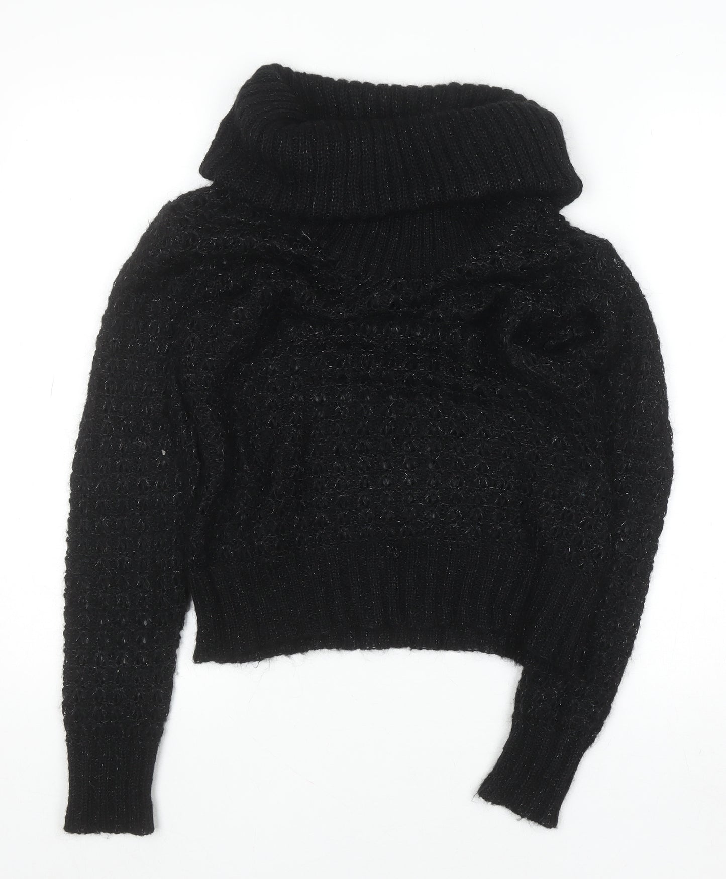 H&M Women's Black Cowl Neck Chunky Knit Mohair Jumper Size S