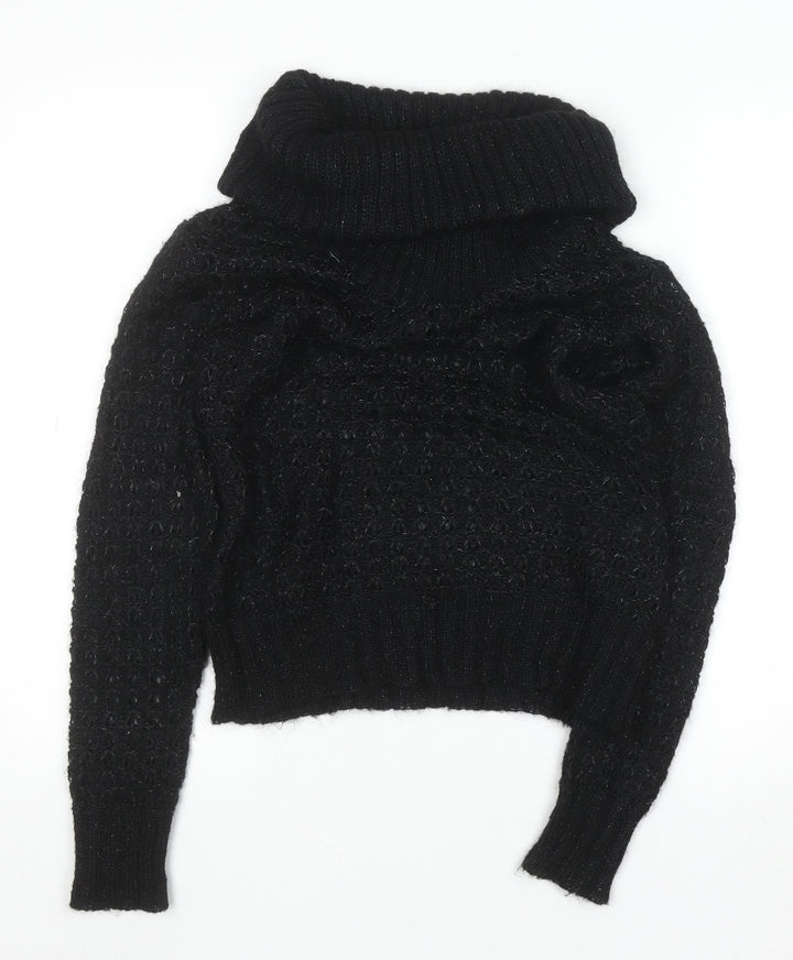 H&M Women's Black Cowl Neck Chunky Knit Mohair Jumper Size S