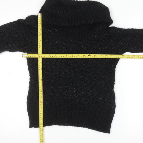 H&M Women's Black Cowl Neck Chunky Knit Mohair Jumper Size S