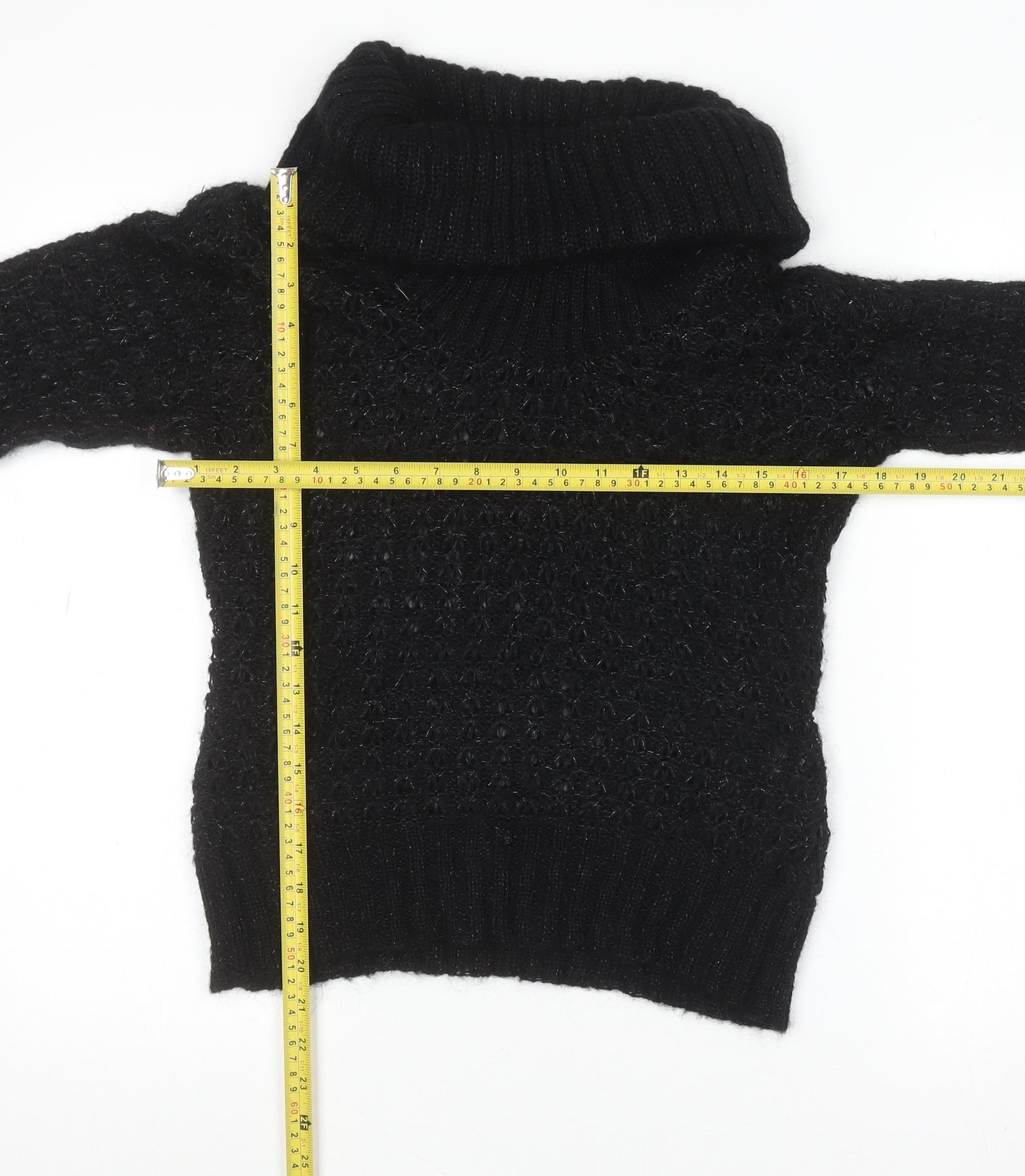 H&M Women's Black Cowl Neck Chunky Knit Mohair Jumper Size S