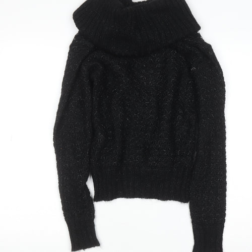 H&M Women's Black Cowl Neck Chunky Knit Mohair Jumper Size S