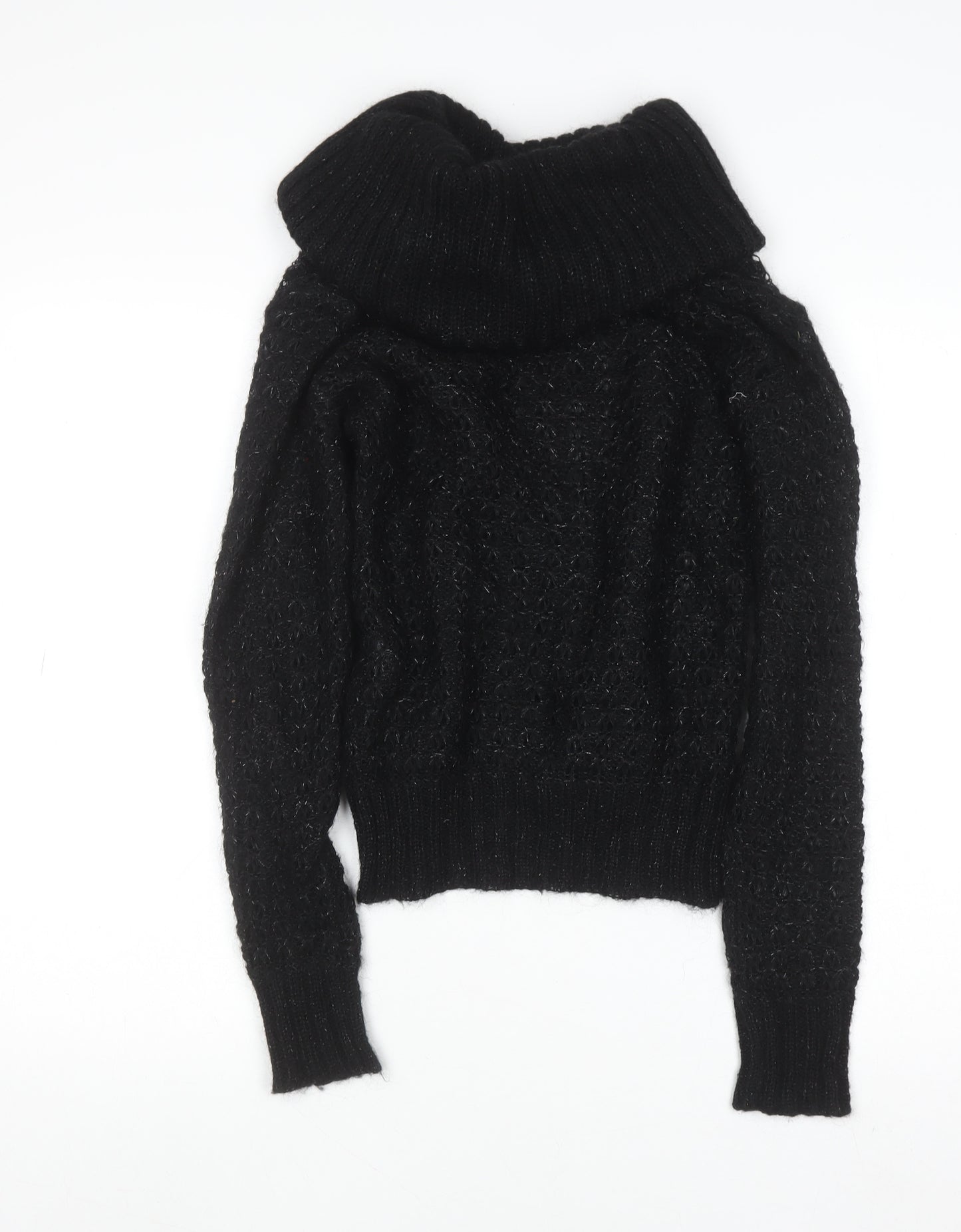H&M Women's Black Cowl Neck Chunky Knit Mohair Jumper Size S