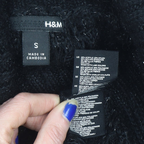 H&M Women's Black Cowl Neck Chunky Knit Mohair Jumper Size S