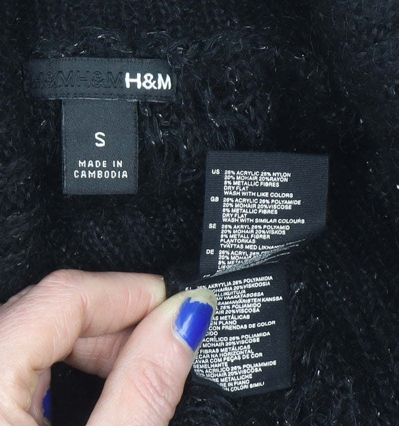H&M Women's Black Cowl Neck Chunky Knit Mohair Jumper Size S
