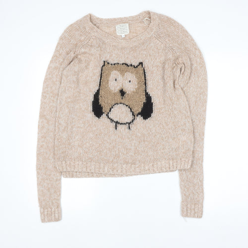 New Look Women Beige Owl Knit Pullover Jumper Size 8
