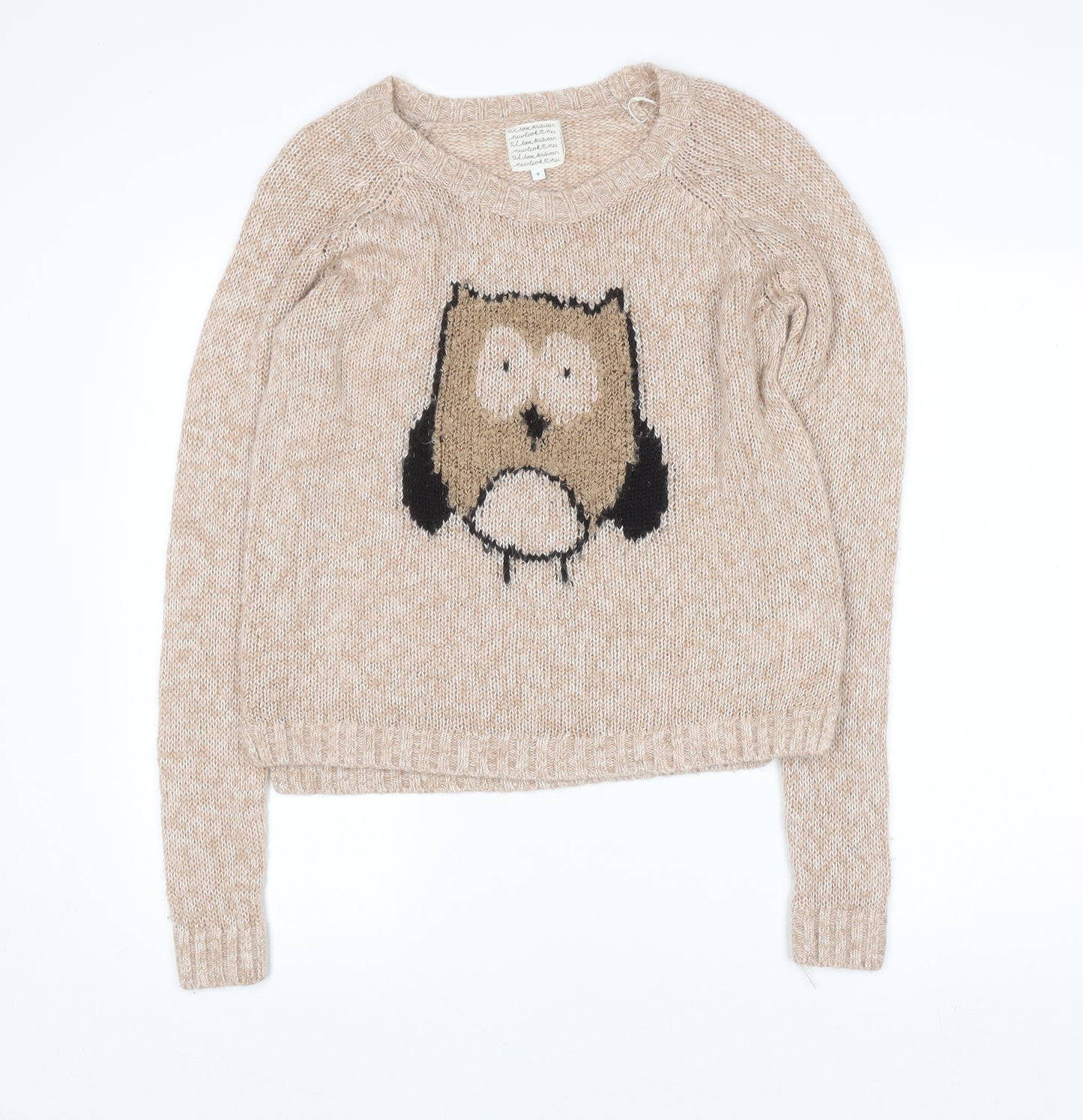 New Look Women Beige Owl Knit Pullover Jumper Size 8