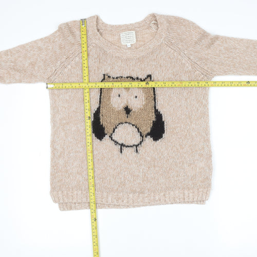 New Look Women Beige Owl Knit Pullover Jumper Size 8
