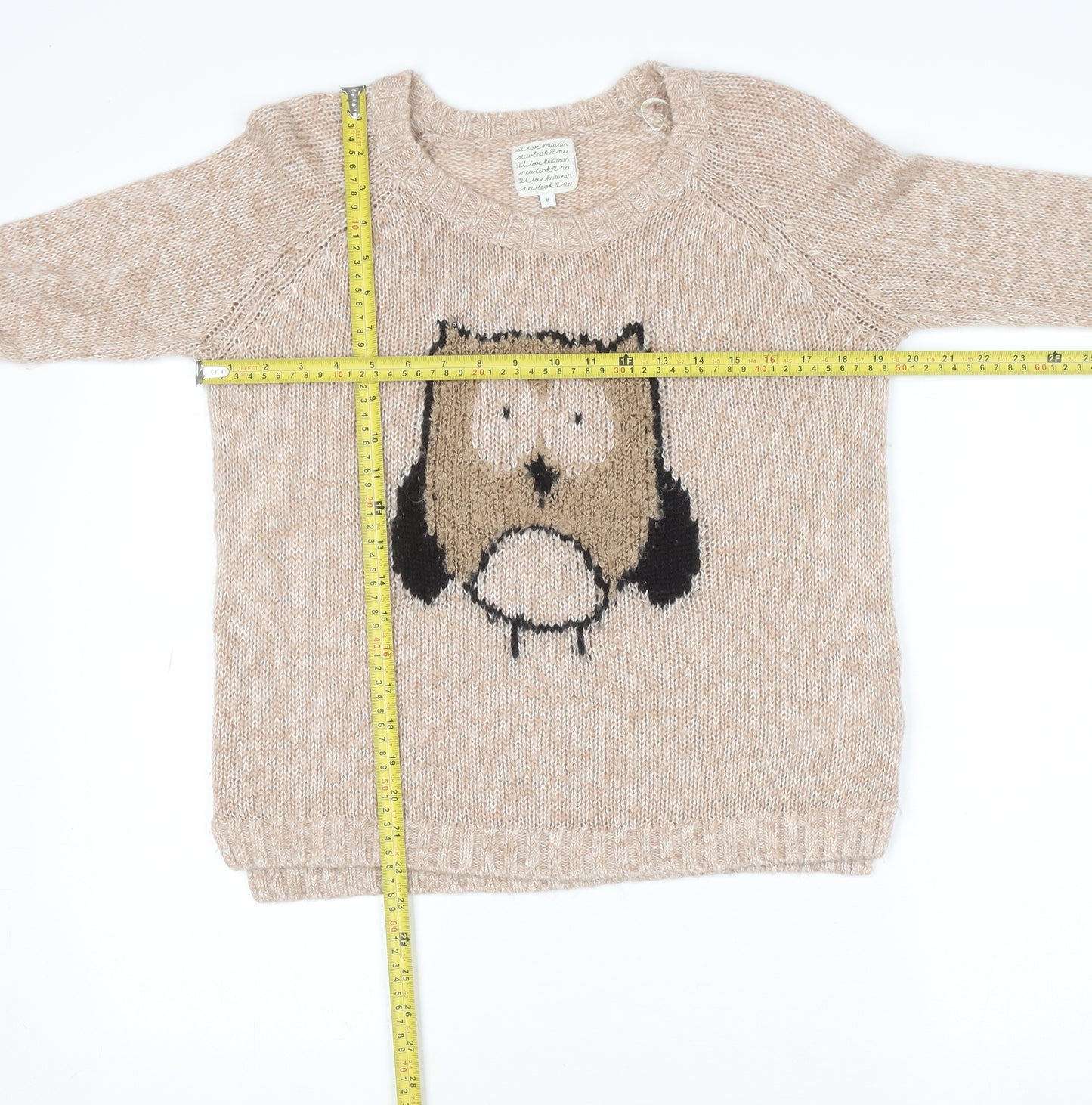 New Look Women Beige Owl Knit Pullover Jumper Size 8