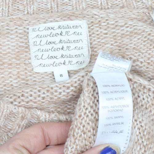 New Look Women Beige Owl Knit Pullover Jumper Size 8