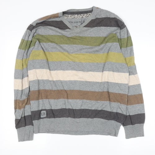 Rocha John Rocha Men’s Multicoloured Striped Cotton V-Neck Jumper Size L