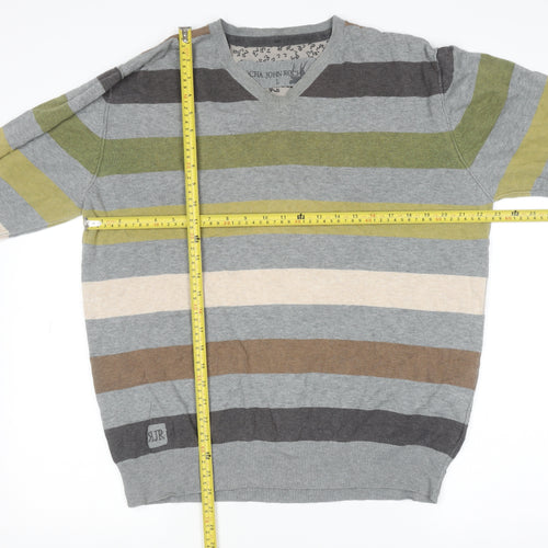 Rocha John Rocha Men’s Multicoloured Striped Cotton V-Neck Jumper Size L