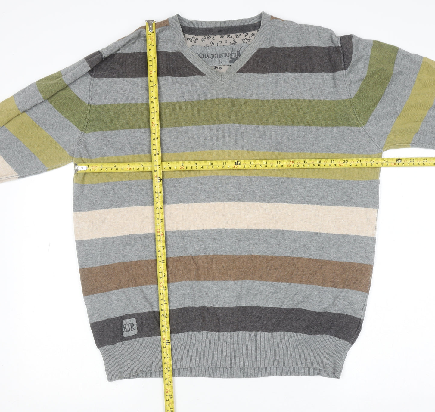 Rocha John Rocha Men’s Multicoloured Striped Cotton V-Neck Jumper Size L