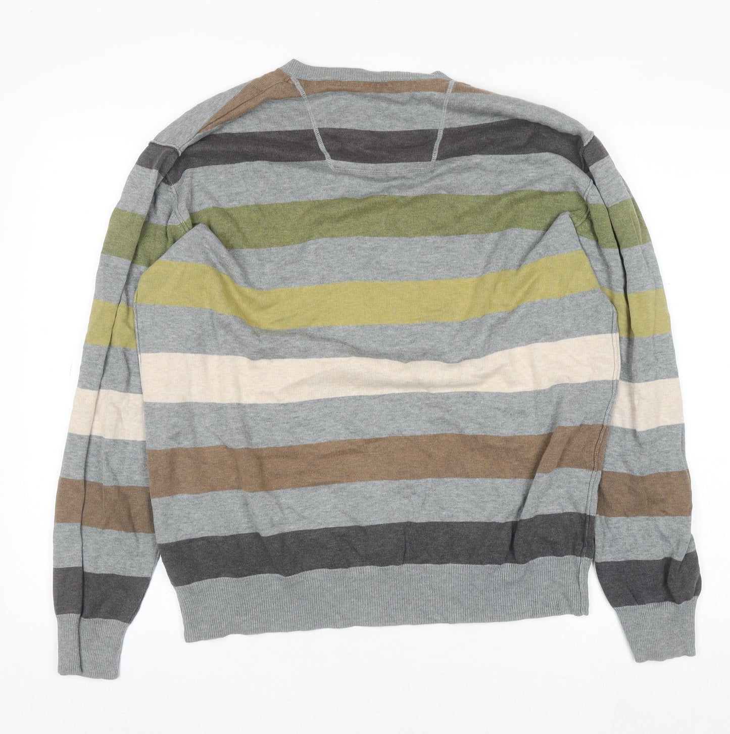 Rocha John Rocha Men’s Multicoloured Striped Cotton V-Neck Jumper Size L