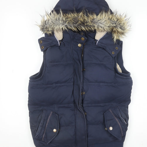 Fat Face Women's Blue Hooded Puffer Waistcoat Size 8 Winter Gilet