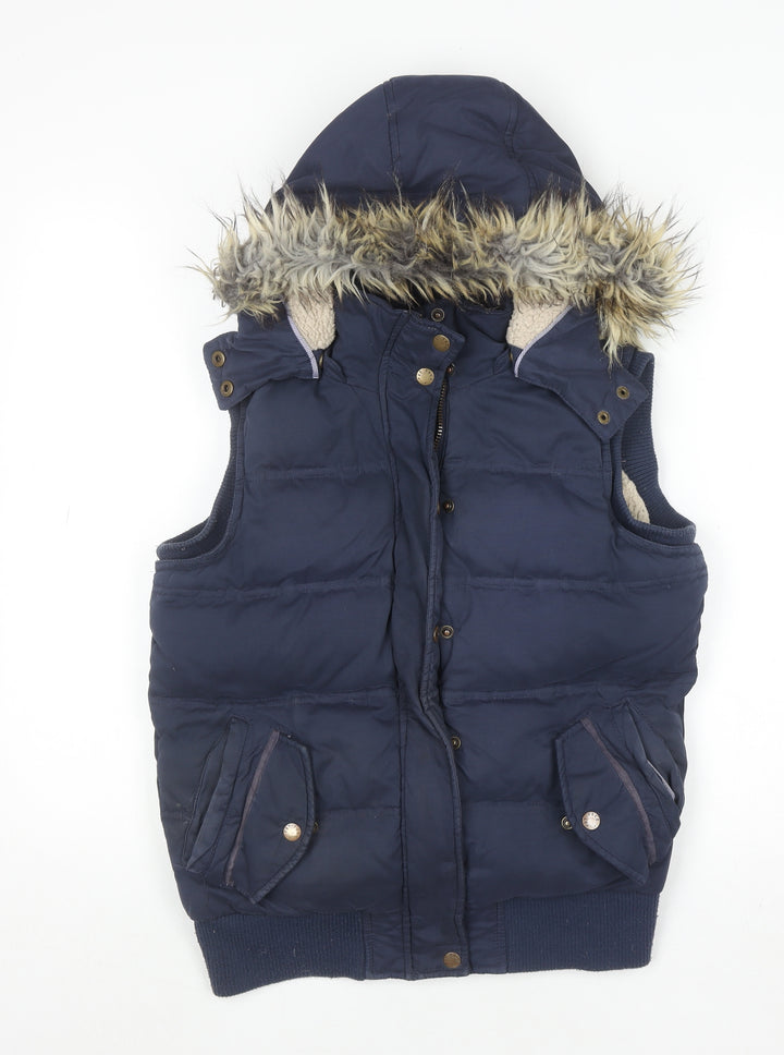 Fat Face Women's Blue Hooded Puffer Waistcoat Size 8 Winter Gilet