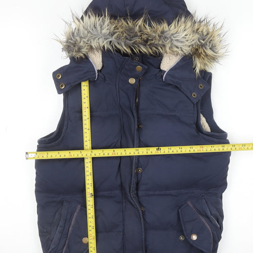 Fat Face Women's Blue Hooded Puffer Waistcoat Size 8 Winter Gilet