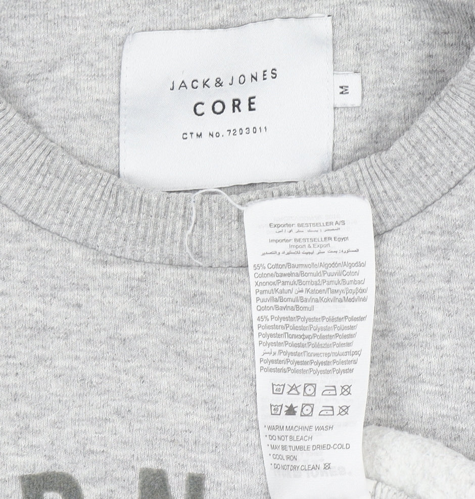 Jack & Jones Men's Grey Crew Neck Graphic Sweatshirt Size M