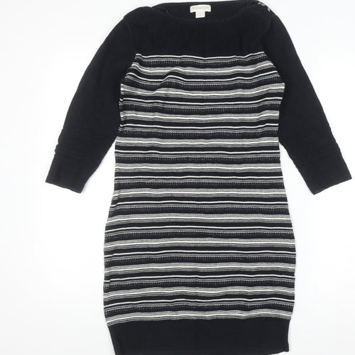 Monsoon Womens Black Striped Cotton Knit Jumper Dress Size 8