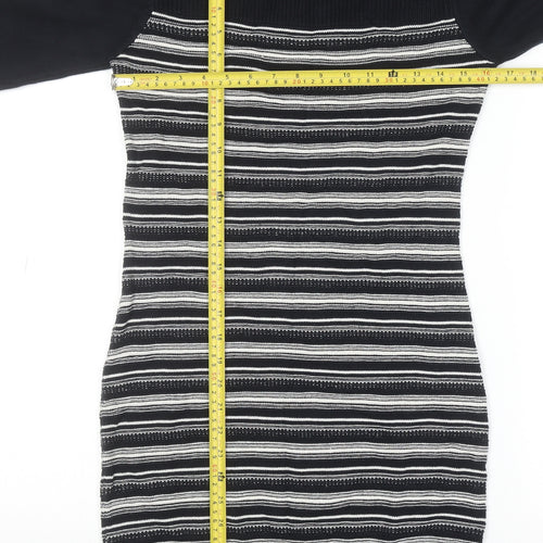 Monsoon Womens Black Striped Cotton Knit Jumper Dress Size 8