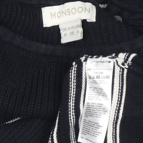 Monsoon Womens Black Striped Cotton Knit Jumper Dress Size 8