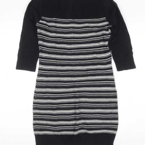 Monsoon Womens Black Striped Cotton Knit Jumper Dress Size 8