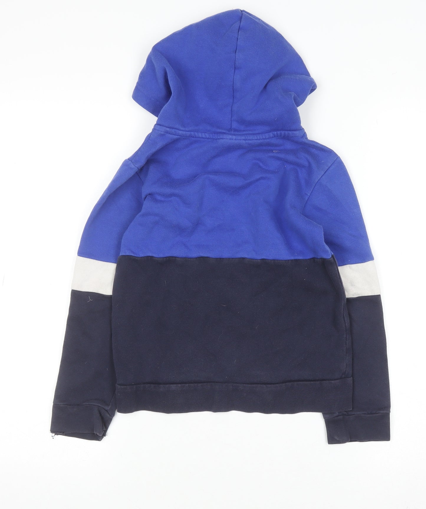 Adidas Boys Blue Colourblock Pullover Hoodie 7-8 Years Cotton Blend