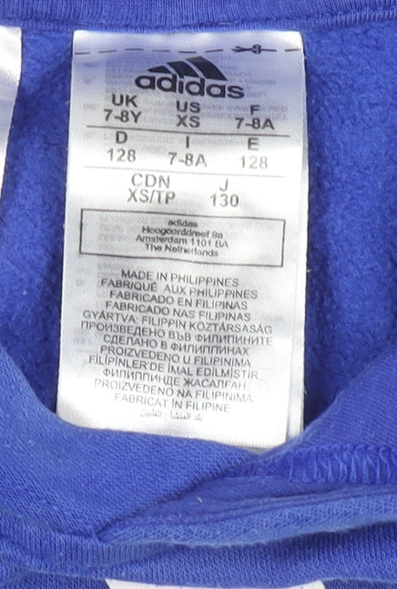 Adidas Boys Blue Colourblock Pullover Hoodie 7-8 Years Cotton Blend