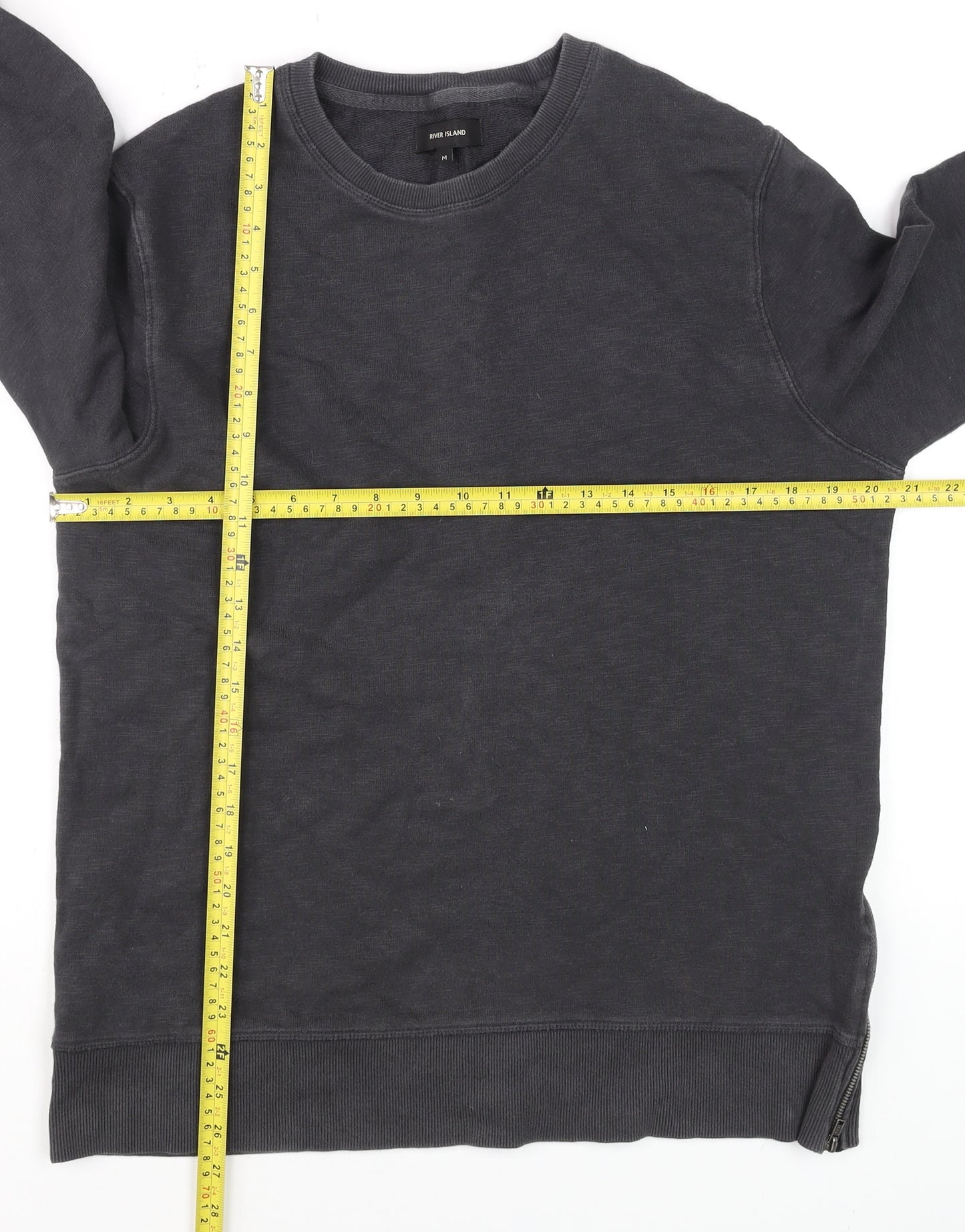 River Island Men's Black Cotton Pullover Sweatshirt M Regular Fit