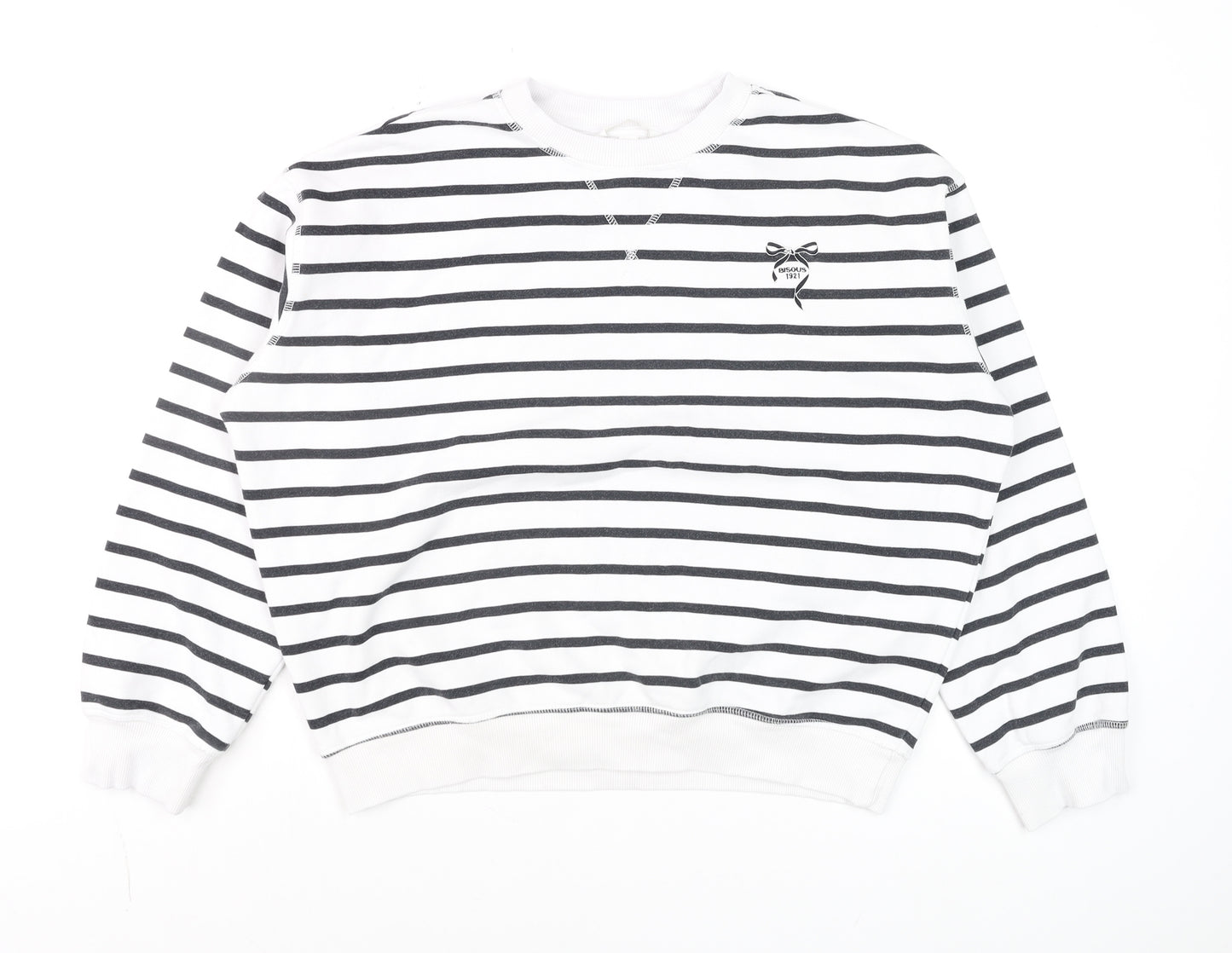 H&M Women's White Black Striped Pullover Sweatshirt Size S