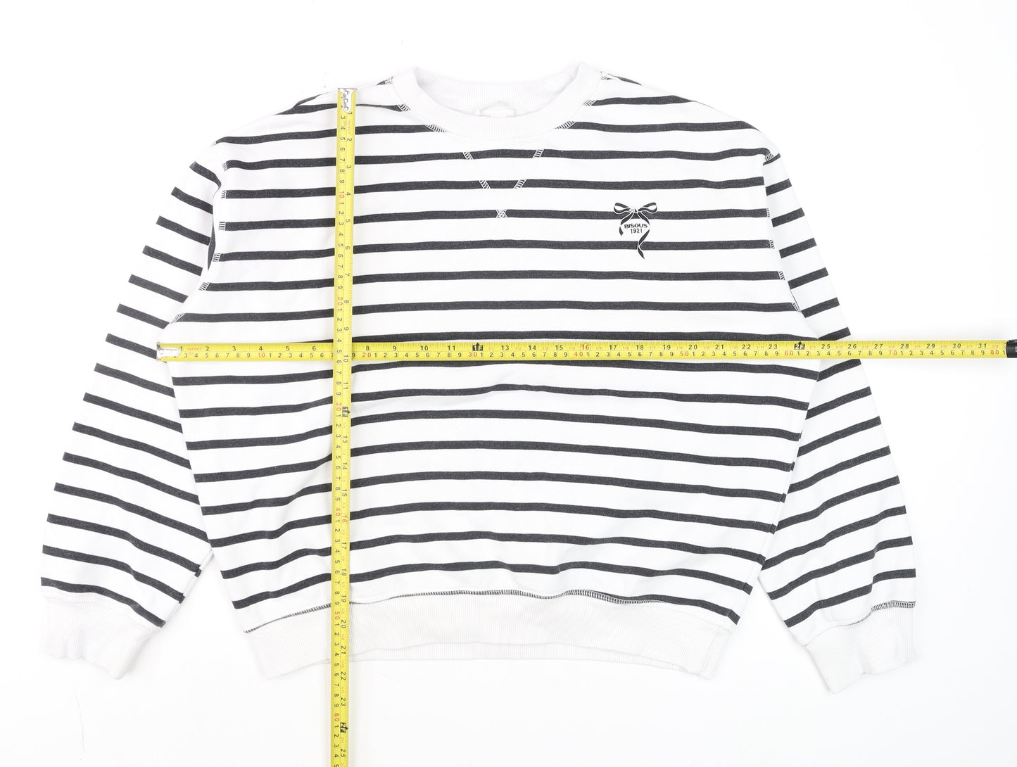 H&M Women's White Black Striped Pullover Sweatshirt Size S