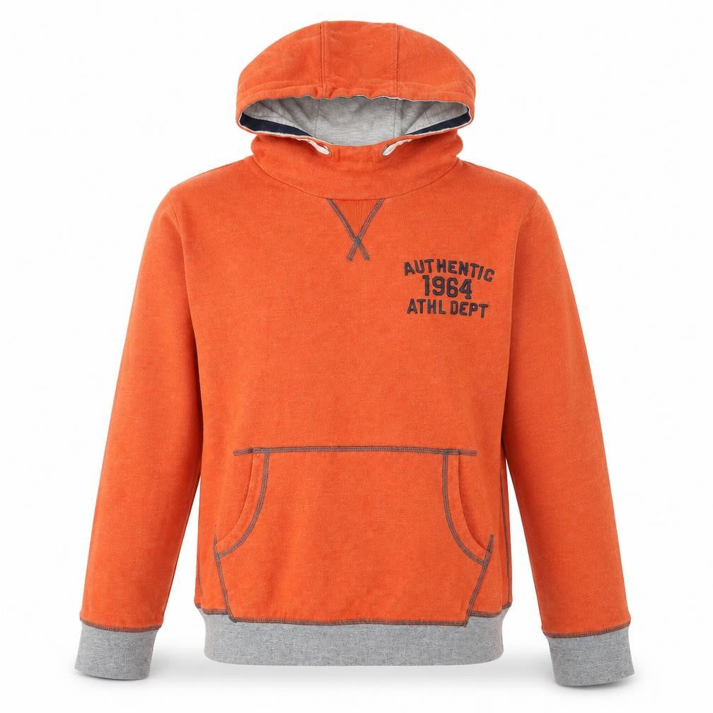 Front view of Next boys’ orange pullover hoodie 14 years cotton blend authentic print
