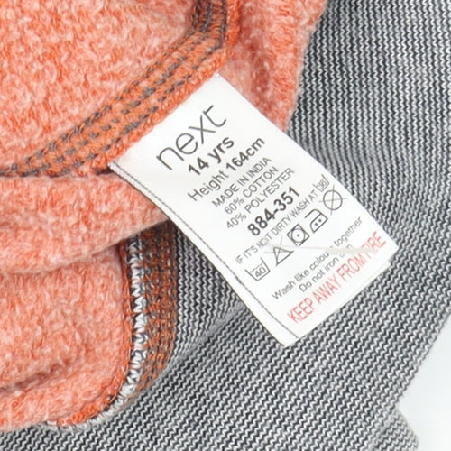 Next Boys Orange Pullover Hoodie 14 Years Cotton Blend Authentic Print