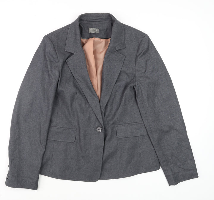 Oasis Women Grey Size 14 Classic Single Breasted Blazer