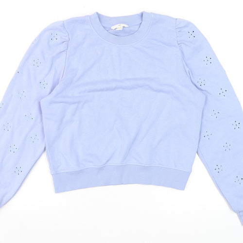H&M Women's Blue Cropped Long Sleeve Eyelet Jumper Size 12