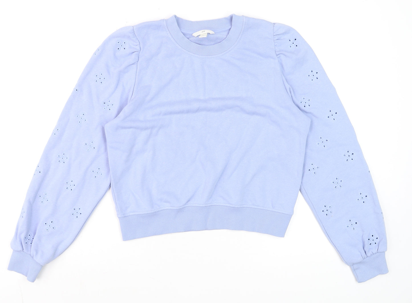 H&M Women's Blue Cropped Long Sleeve Eyelet Jumper Size 12
