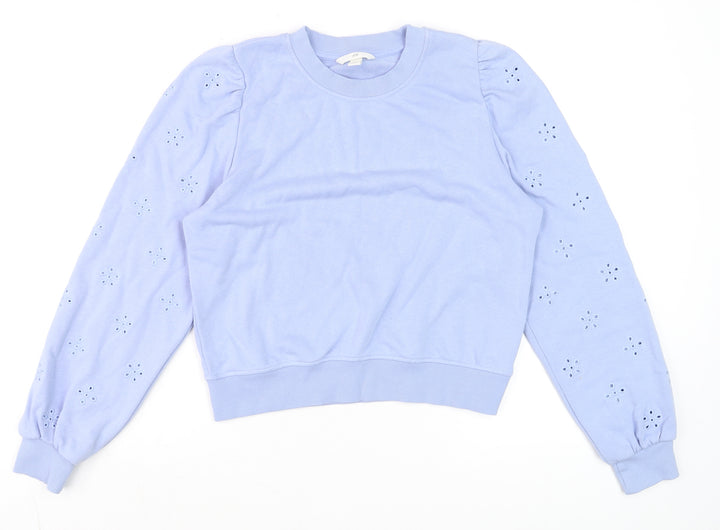 H&M Women's Blue Cropped Long Sleeve Eyelet Jumper Size 12