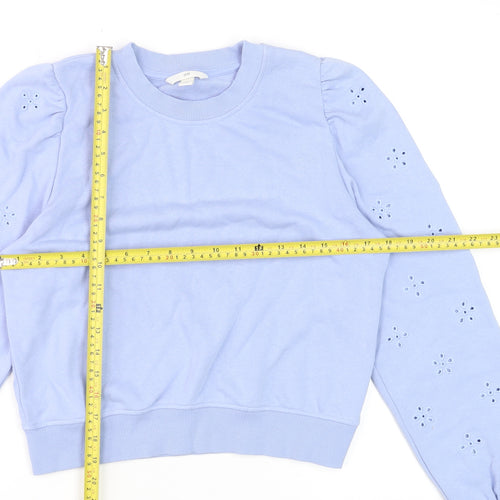 H&M Women's Blue Cropped Long Sleeve Eyelet Jumper Size 12