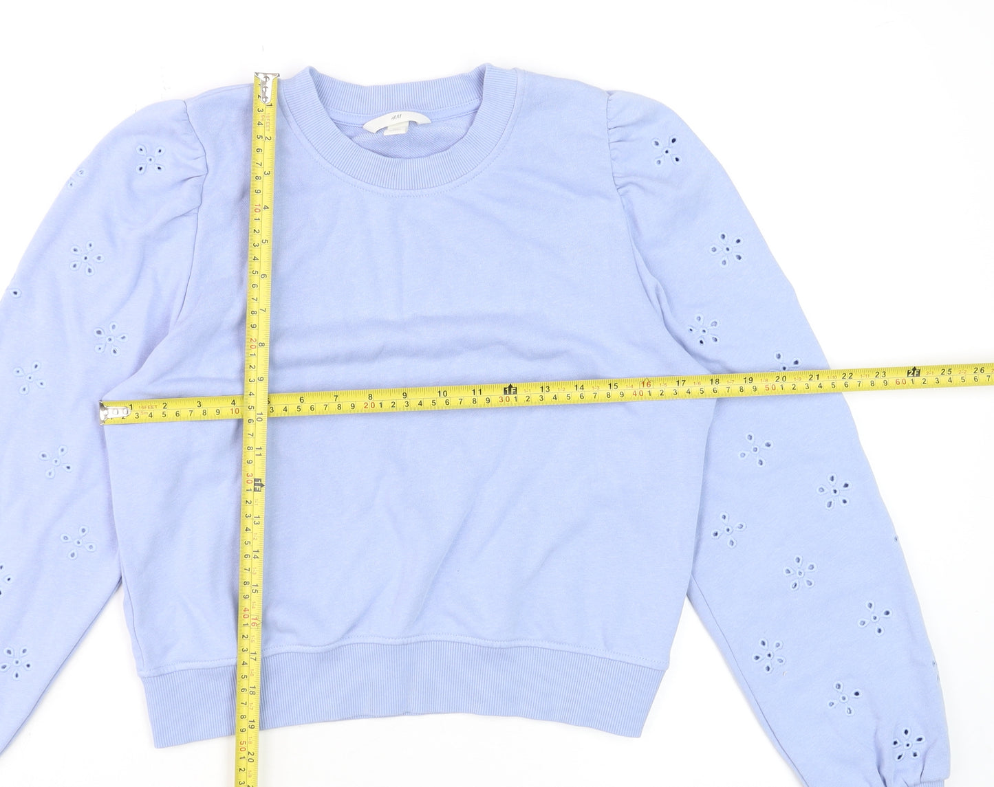 H&M Women's Blue Cropped Long Sleeve Eyelet Jumper Size 12