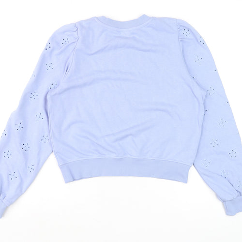 H&M Women's Blue Cropped Long Sleeve Eyelet Jumper Size 12