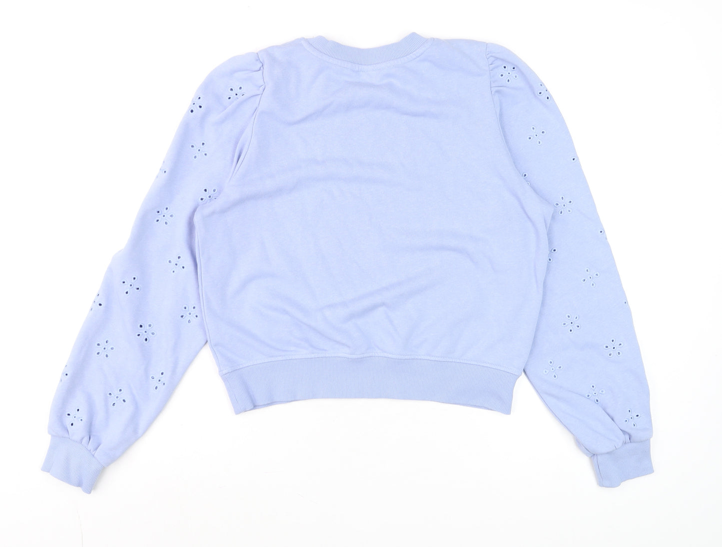 H&M Women's Blue Cropped Long Sleeve Eyelet Jumper Size 12