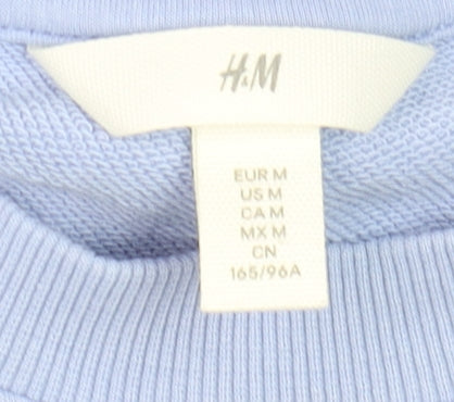 H&M Women's Blue Cropped Long Sleeve Eyelet Jumper Size 12