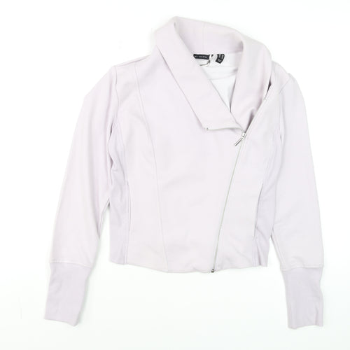 H by Halston Women Ivory Biker Jacket Size 14 Collared Zip Front