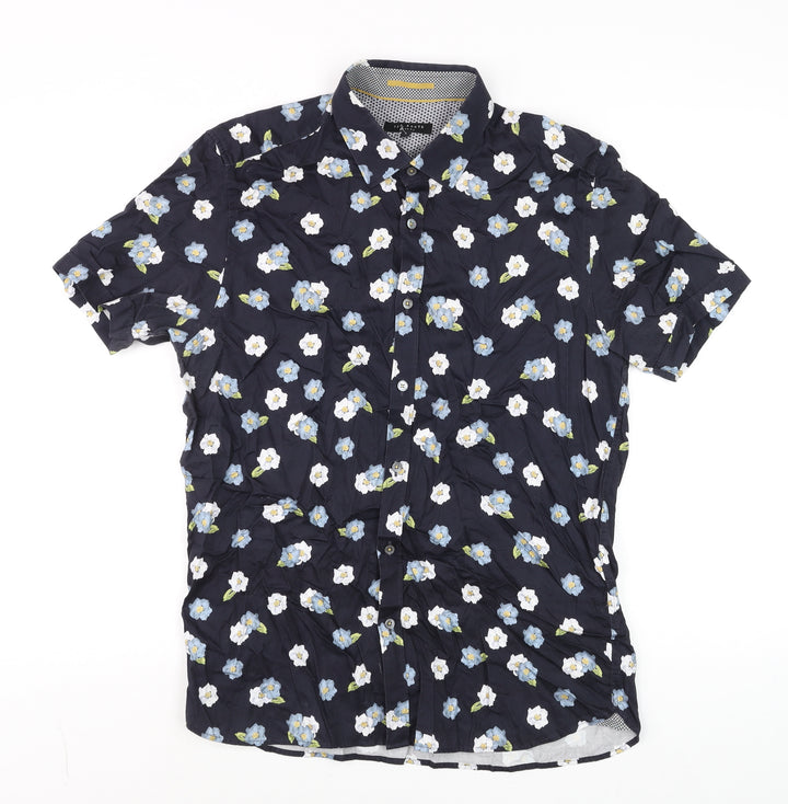 Ted Baker Women's Blue Floral Cotton Button-Up Shirt Size 14