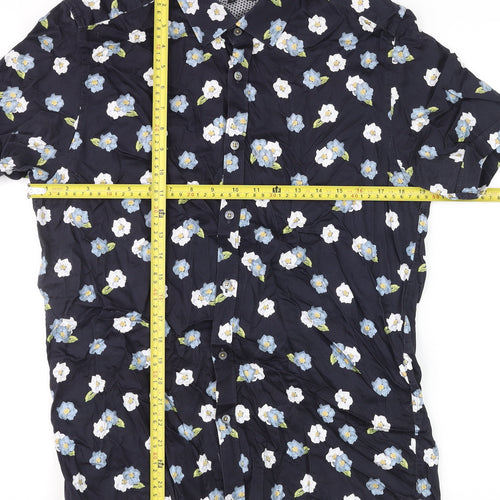 Ted Baker Women's Blue Floral Cotton Button-Up Shirt Size 14